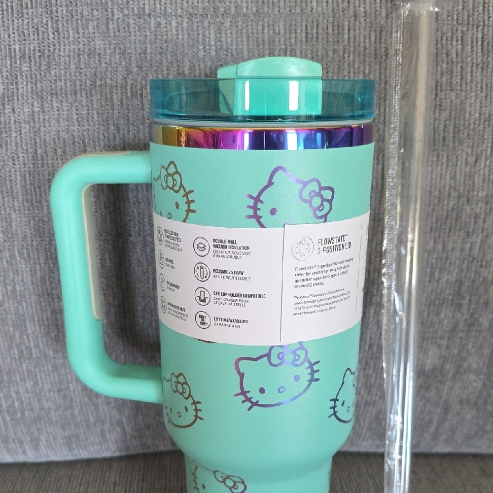 Stanley Mint Green Quencher H2.0 Tumbler, 40oz. With Hello Kitty, New - Picture 10 of 10